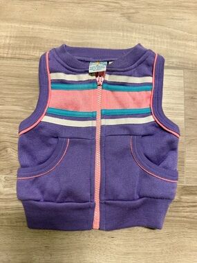 Vintage Tiny Togs Purple Zip-Front Hoodie Vest with Pink & Teal Stripes 12 Mo